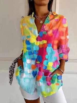 Casual Regular Floral Shirt Collar Long Sleeve Blouse - Image 5