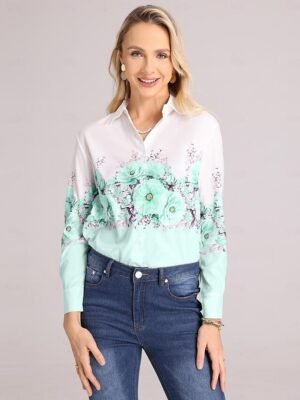 Casual Regular Floral Shirt Collar Long Sleeve Blouse - Image 6