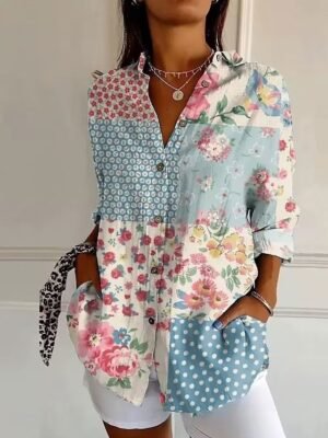 Casual Regular Floral Shirt Collar Long Sleeve Blouse - Image 7