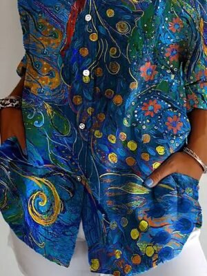 Casual Regular Floral Shirt Collar Long Sleeve Blouse - Image 9