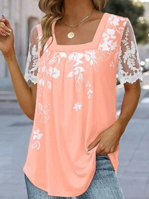 Casual Regular Floral Square Neck Short Sleeve Top - Image 2