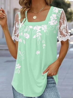 Casual Regular Floral Square Neck Short Sleeve Top - Image 5