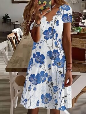 Casual Regular Floral Sweetheart Short Sleeve Mini Dress - Image 3