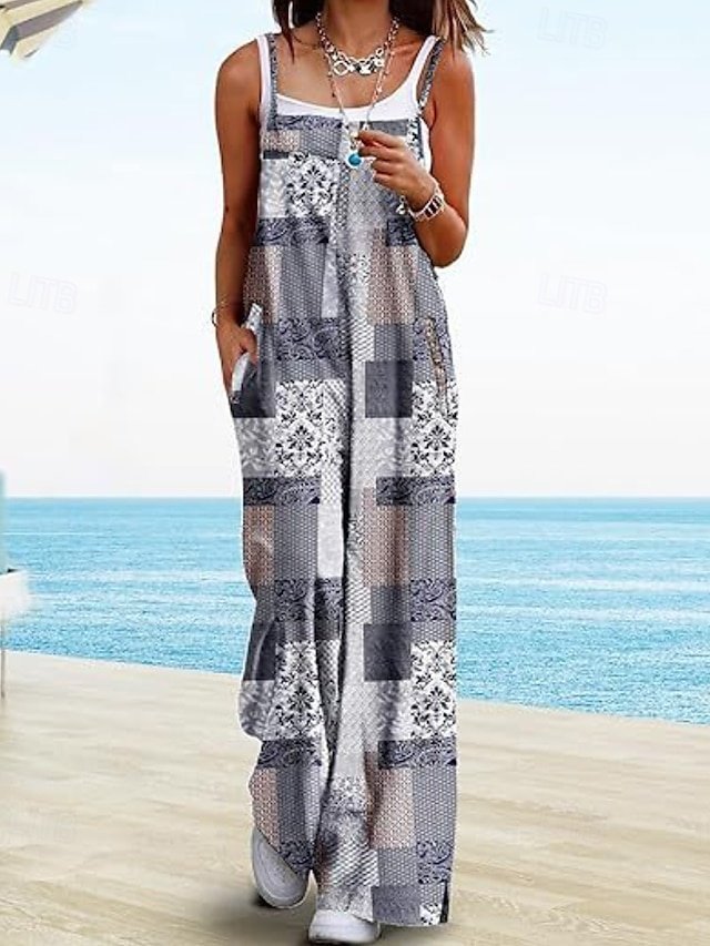 Casual Regular Floral U Neck Sleeveless Summer Jumpsuit - Image 1