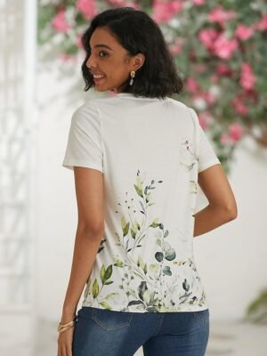 Casual Regular Floral V Neck Short Sleeve T Shirt - Image 3