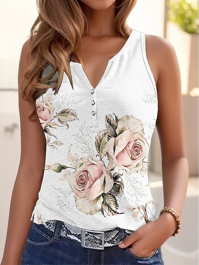 Casual Regular Floral V Neck Sleeveless Camisole Top - Image 1