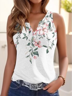 Casual Regular Floral V Neck Sleeveless Camisole Top - Image 4
