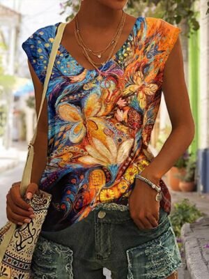 Casual Regular Floral V Neck Sleeveless Tank Top - Image 4
