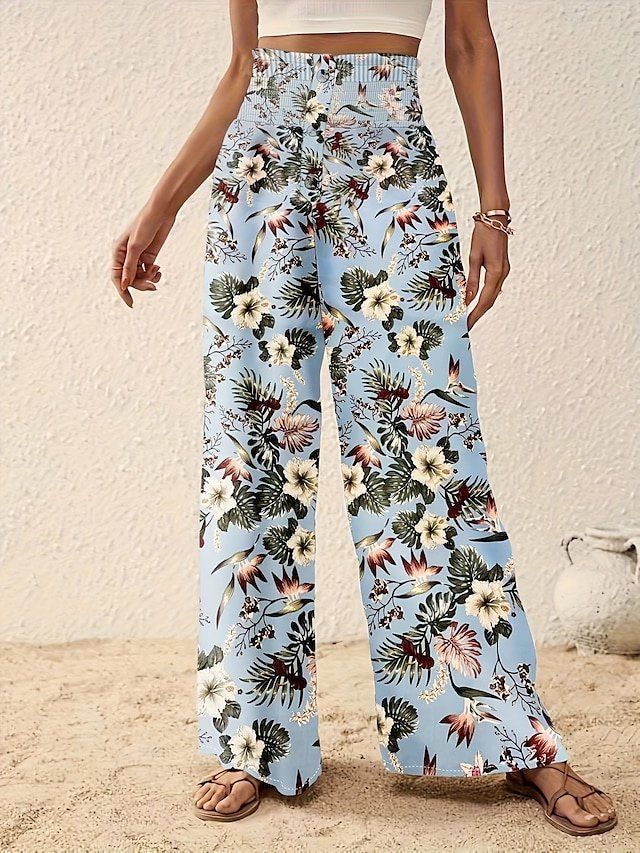 Casual Regular Floral Wide Leg Long Trousers - Image 1