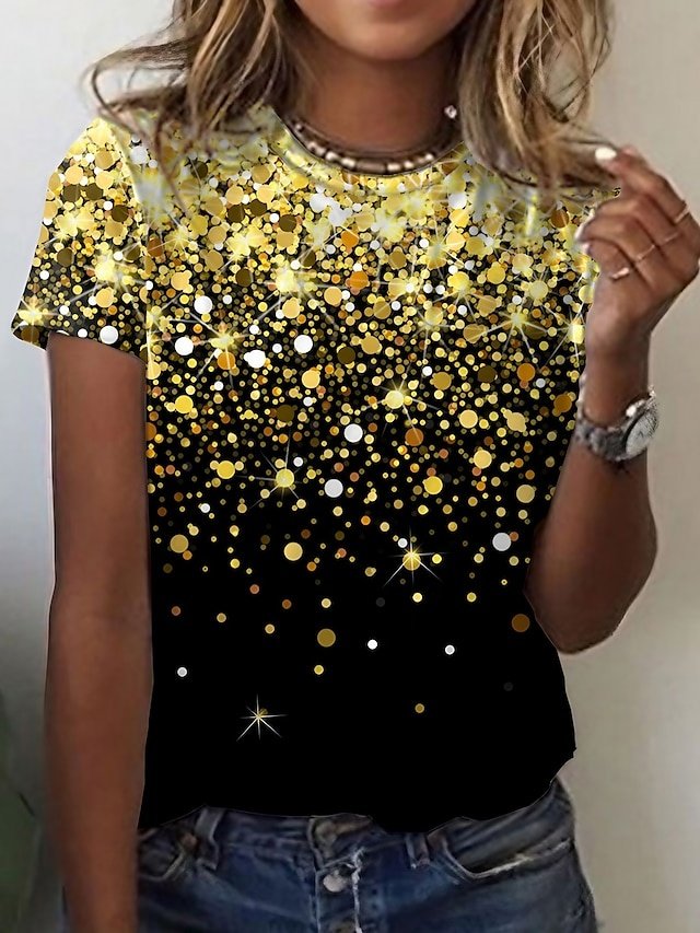 Casual Regular Galaxy Graphic Round Neck Short Sleeve T-Shirt - Image 1