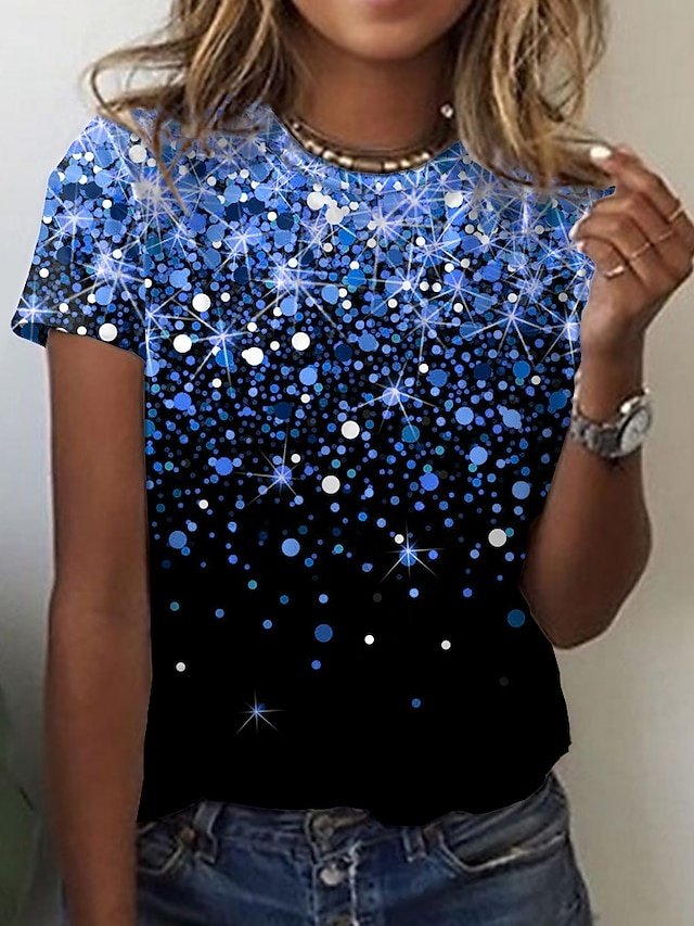 Casual Regular Galaxy Graphic Round Neck Short Sleeve T-Shirt - Image 2
