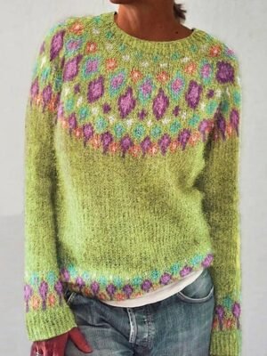 Casual Regular Geometric Crew Neck Long Sleeve Knit Top - Image 1