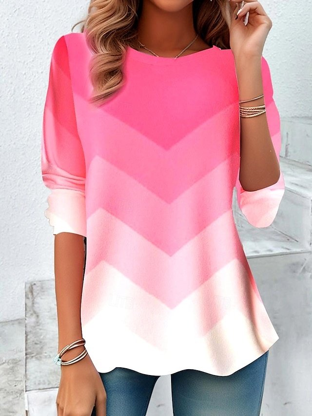 Casual Regular Geometric Crew Neck Long Sleeve Top - Image 1