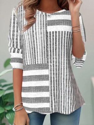 Casual Regular Geometric Crew Neck Long Sleeve Tunic Top - Image 1
