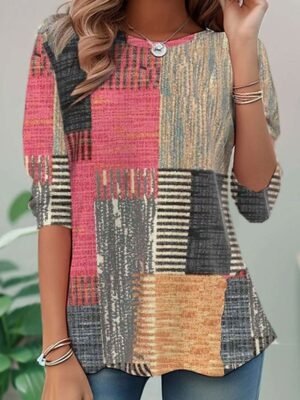 Casual Regular Geometric Crew Neck Long Sleeve Tunic Top - Image 10