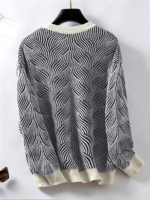 Casual Regular Geometric Crew Neck Long Sleeve Knit Top - Image 10