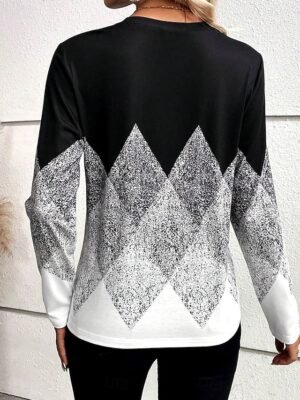 Casual Regular Geometric Crew Neck Long Sleeve Tops - Image 2