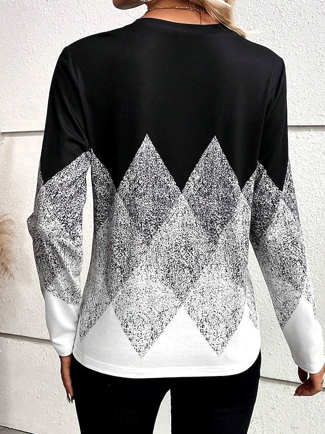 Casual Regular Geometric Crew Neck Long Sleeve Tops - Image 2