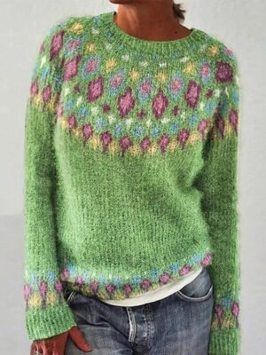 Casual Regular Geometric Crew Neck Long Sleeve Knit Top - Image 2