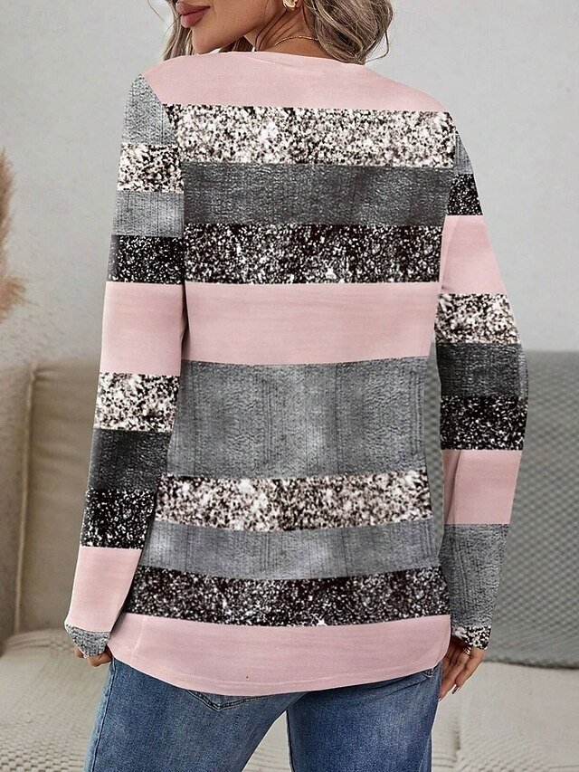 Casual Regular Geometric Crew Neck Long Sleeve Tops - Image 2