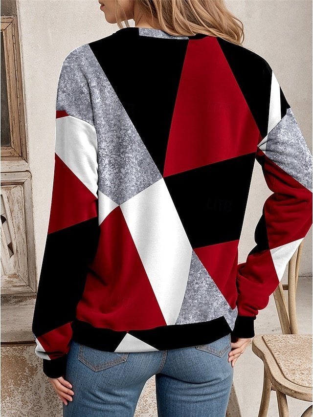 Casual Regular Geometric Crew Neck Long Sleeve Sweatshirt - Image 2