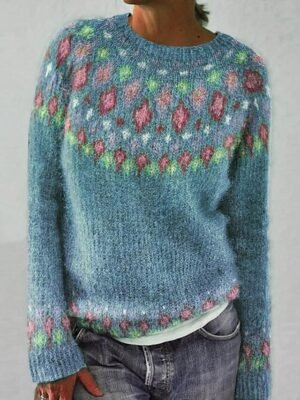 Casual Regular Geometric Crew Neck Long Sleeve Knit Top - Image 3