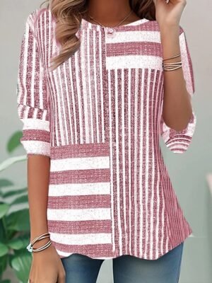 Casual Regular Geometric Crew Neck Long Sleeve Tunic Top - Image 3