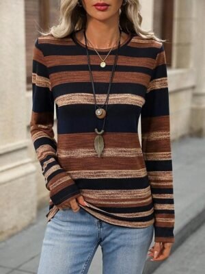 Casual Regular Geometric Crew Neck Long Sleeve Top - Image 3