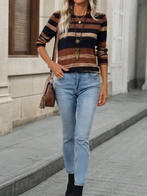 Casual Regular Geometric Crew Neck Long Sleeve Top - Image 4