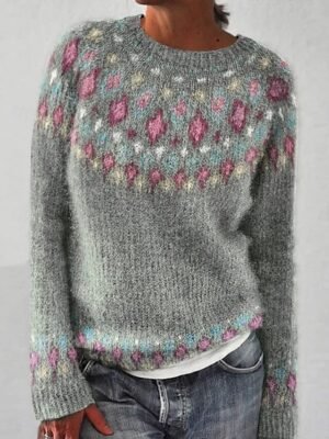 Casual Regular Geometric Crew Neck Long Sleeve Knit Top - Image 4