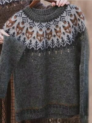 Casual Regular Geometric Crew Neck Long Sleeve Knit Jumper - Image 5
