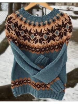 Casual Regular Geometric Crew Neck Long Sleeve Knit Jumper - Image 6