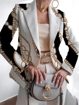 Casual Regular Geometric Notch Lapel Long Sleeve Blazer - Image 2