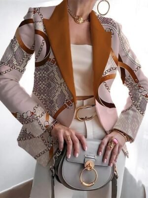 Casual Regular Geometric Notch Lapel Long Sleeve Blazer - Image 3