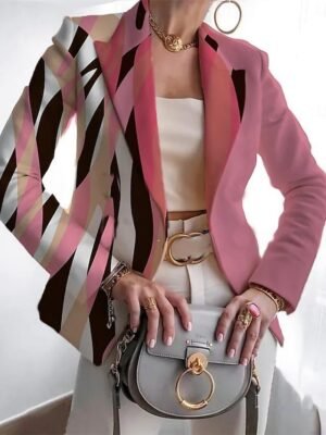 Casual Regular Geometric Notch Lapel Long Sleeve Blazer - Image 5