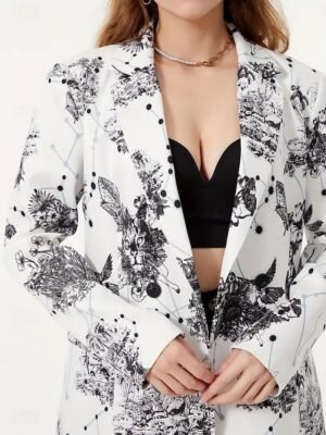 Casual Regular Geometric Notch Lapel Long Sleeve Blazer - Image 6