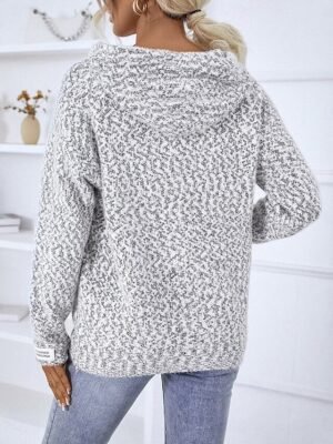Casual Regular Geometric Paisley Crew Neck Long Sleeve Hooded Zip Knit Sweater - Image 2