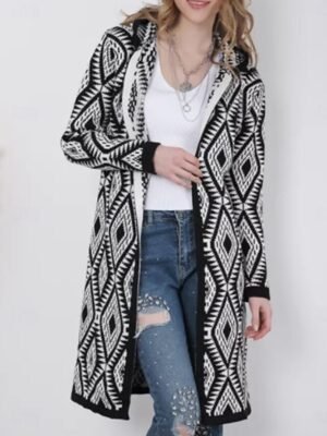 Casual Regular Geometric Paisley Crew Neck Hooded Long Sleeve Knit Sweater - Image 5