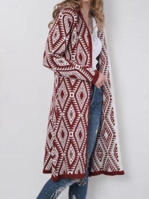 Casual Regular Geometric Paisley Crew Neck Hooded Long Sleeve Knit Sweater - Image 7