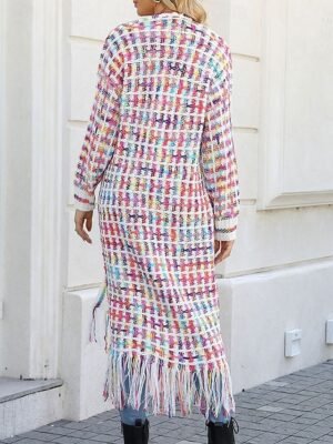 Casual Regular Geometric V Neck Long Sleeve Tassel Cardigan - Image 2