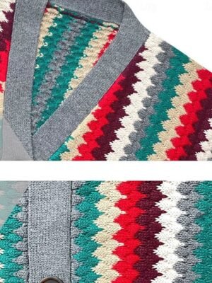 Casual Regular Geometric V Neck Long Sleeve Cardigan - Image 5