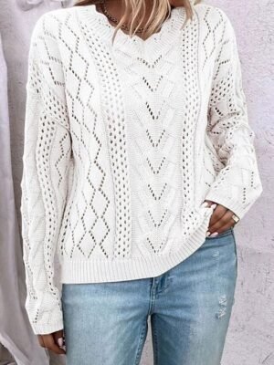 Casual Regular Geometric V Neck Long Sleeve Knit Jumper - Image 7