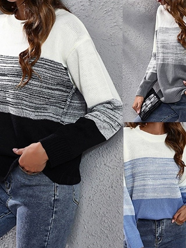 Casual Regular Gradient Crew Neck Long Sleeve Knit Top - Image 1