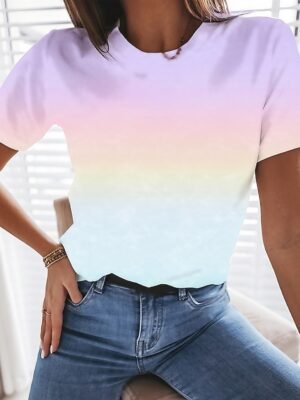 Casual Regular Gradient Round Neck Short Sleeve T-Shirt - Image 1