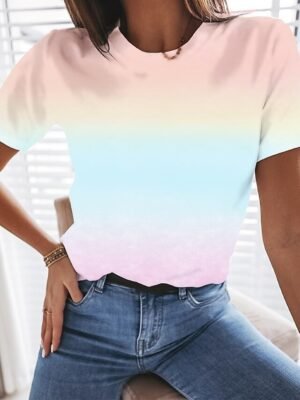 Casual Regular Gradient Round Neck Short Sleeve T-Shirt - Image 3