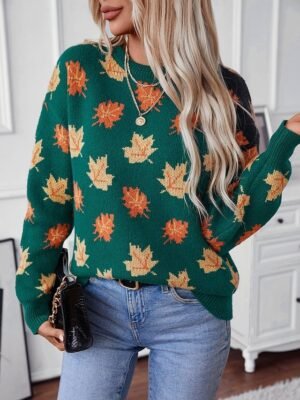 Casual Regular Graphic Crew Neck Long Sleeve Knit Top - Image 1