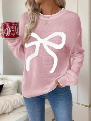 Casual Regular Graphic Crew Neck Long Sleeve Knitted Top - Image 3