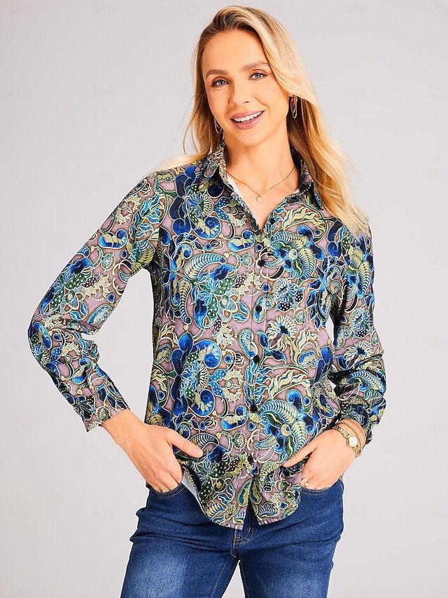 Casual Regular Graphic Floral Shirt Collar Long Sleeve Shirt - Image 2