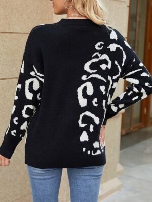 Casual Regular Graphic Leopard Crew Neck Long Sleeve Knitted Top - Image 2