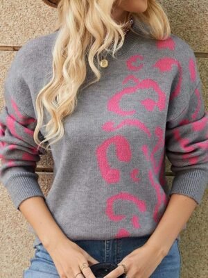Casual Regular Graphic Leopard Crew Neck Long Sleeve Knitted Top - Image 6